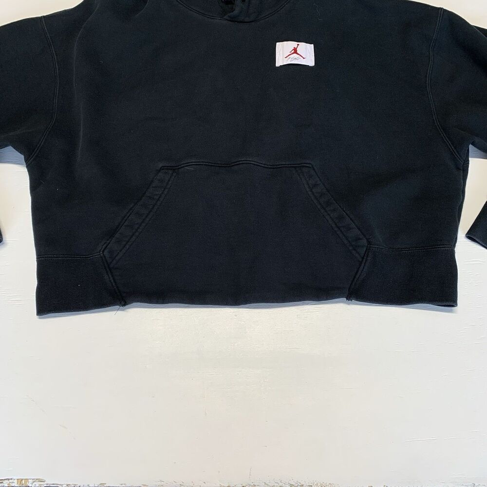Jordan Hoodie Womens Crop L Black Loose Fit Pullover Sweater Sweatshirt - Picture 4 of 14